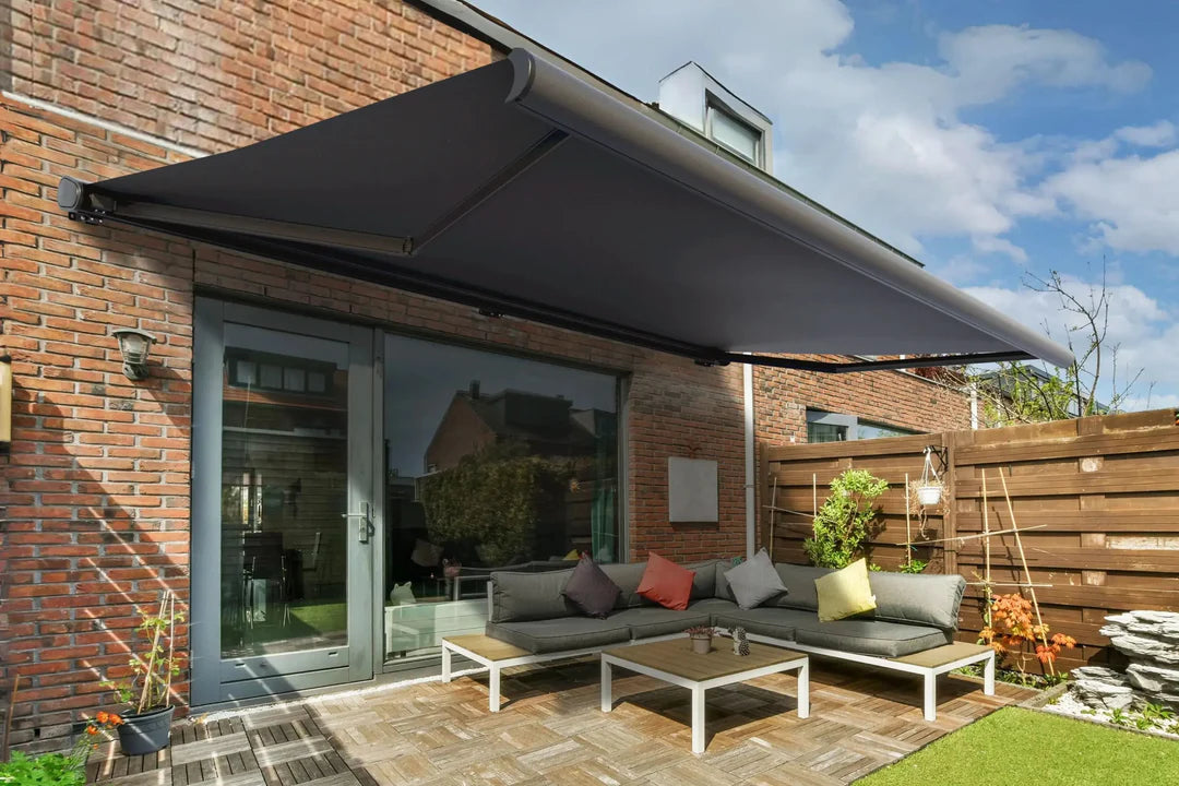 Heavy Duty Full Cassette-type Electric Retractable Awning - Motorized Patio Shade with Remote Control