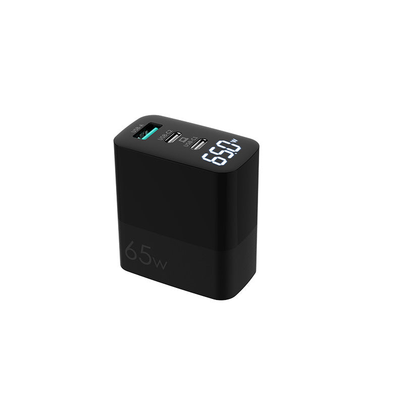 65W GaN 3-Port Smart Charger with Digital Display for iPhone, Android and Laptop