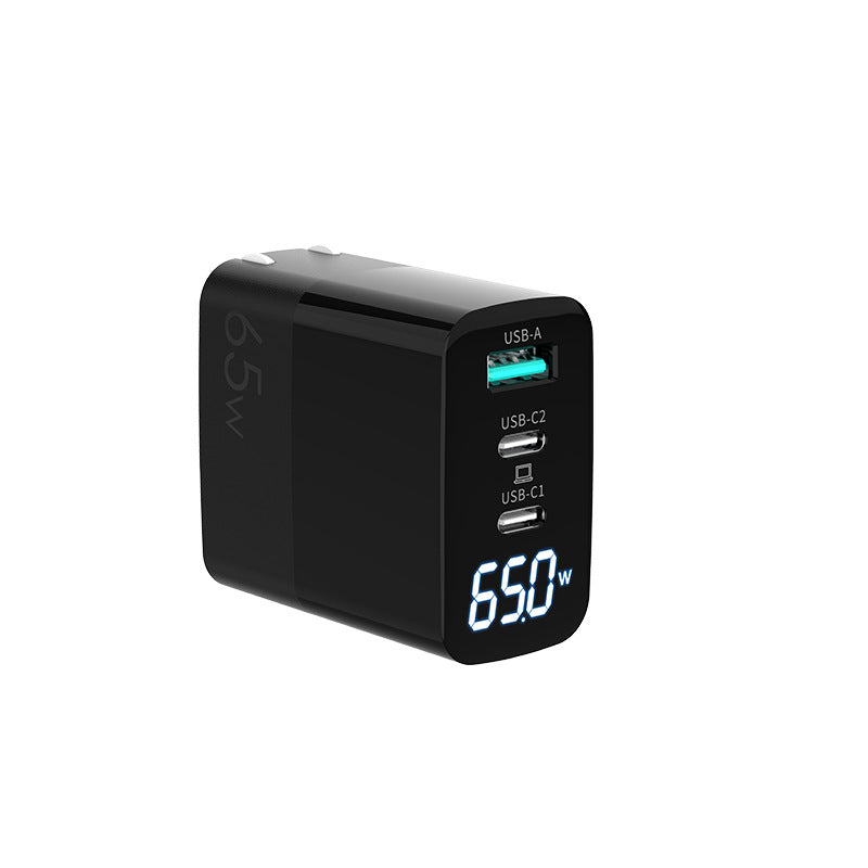 65W GaN 3-Port Smart Charger with Digital Display for iPhone, Android and Laptop