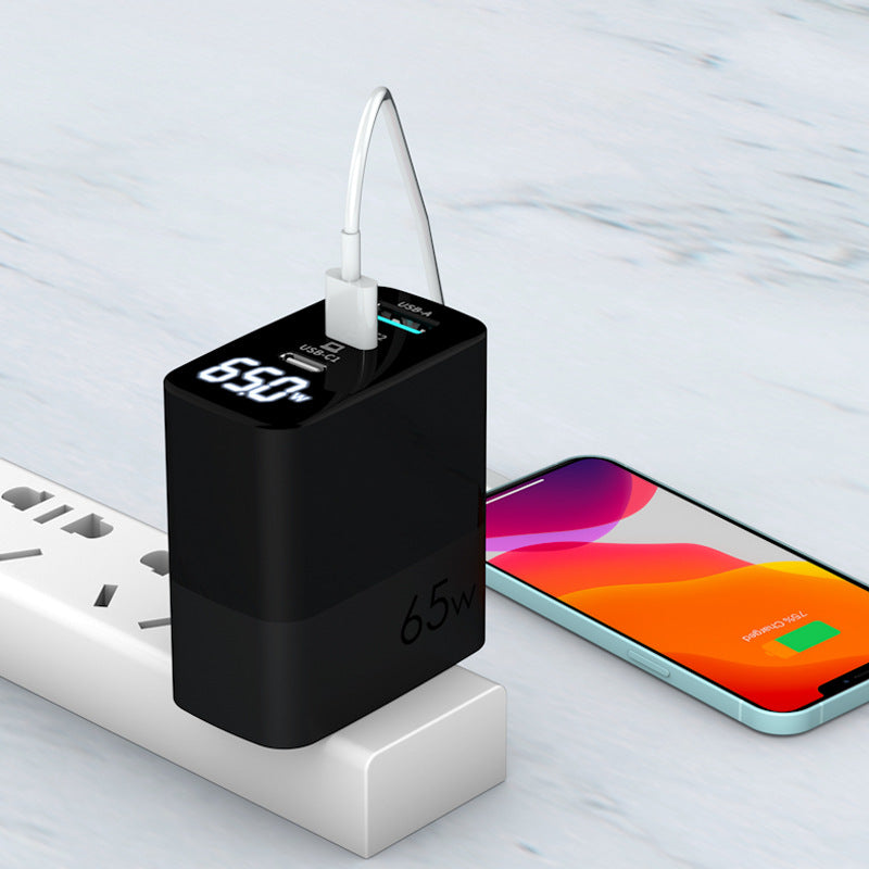 65W GaN 3-Port Smart Charger with Digital Display for iPhone, Android and Laptop