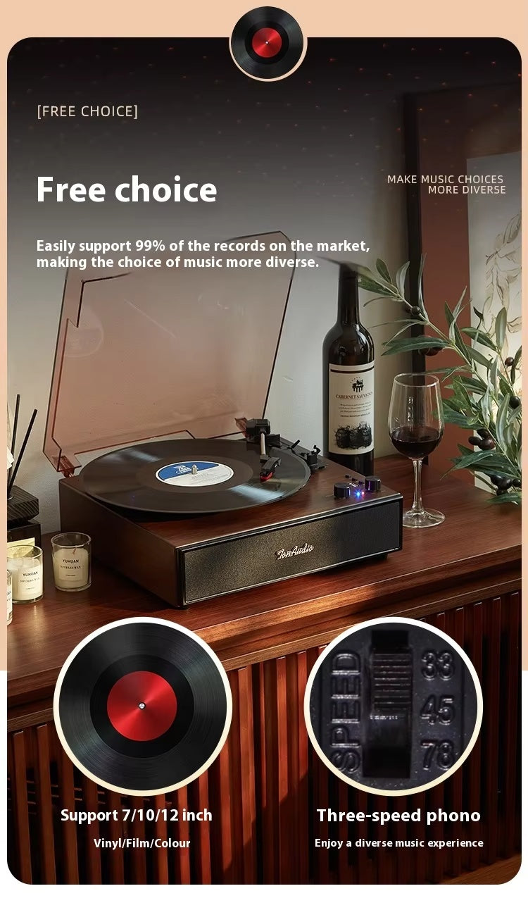 Vintage Gramophone Black Vinyl Record Player with Bluetooth Speaker