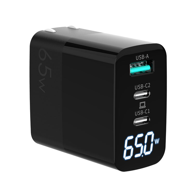 65W GaN 3-Port Smart Charger with Digital Display for iPhone, Android and Laptop