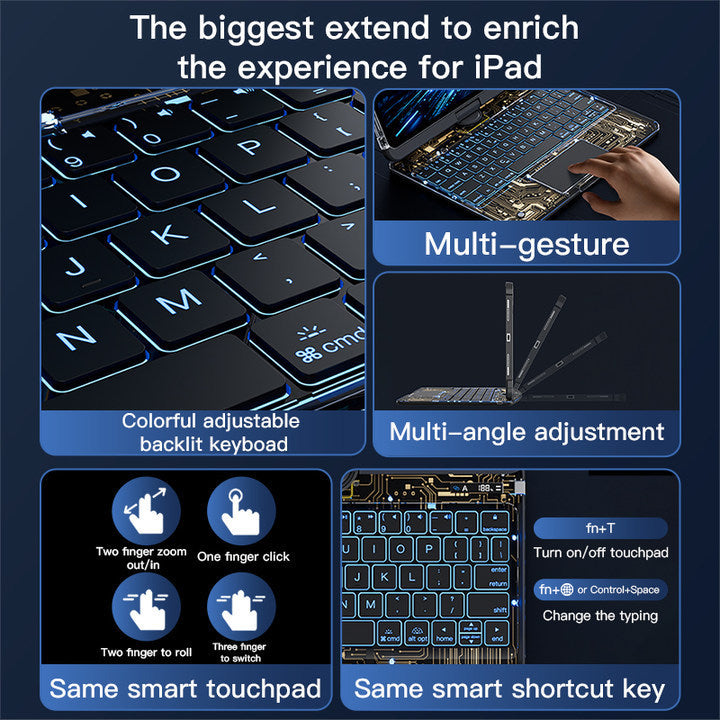 Transparent Rotating iPad Magic Keyboard Compatible with Apple Air5 One Pro Protective Case