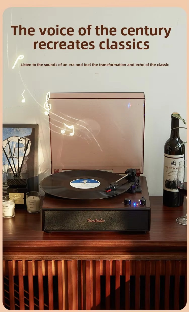 Vintage Gramophone Black Vinyl Record Player with Bluetooth Speaker