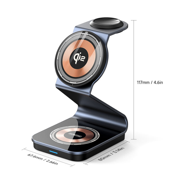 Sleek Fast-Charging 3-in-1 Wireless Charger – Simultaneously Power iPhone