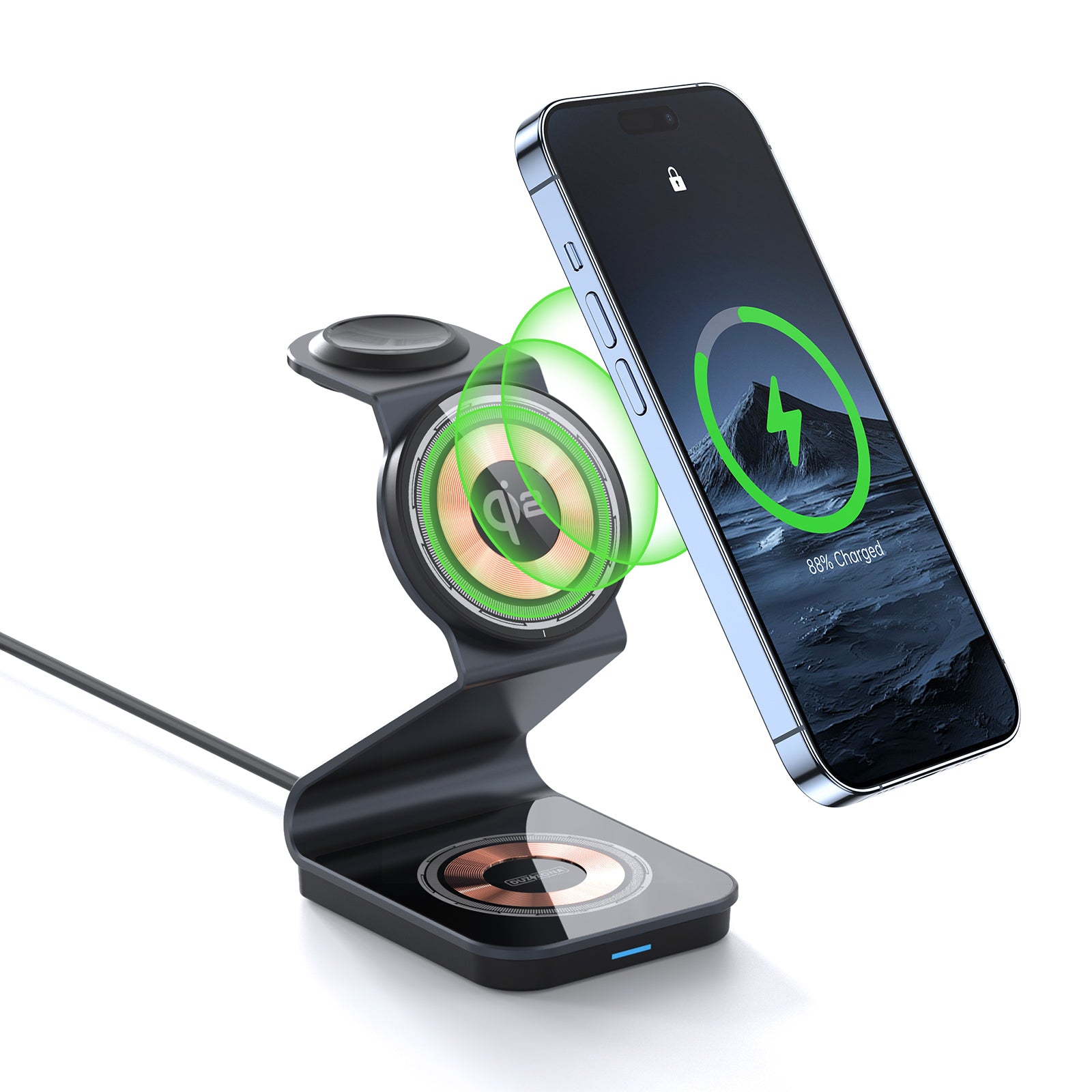 Sleek Fast-Charging 3-in-1 Wireless Charger – Simultaneously Power iPhone