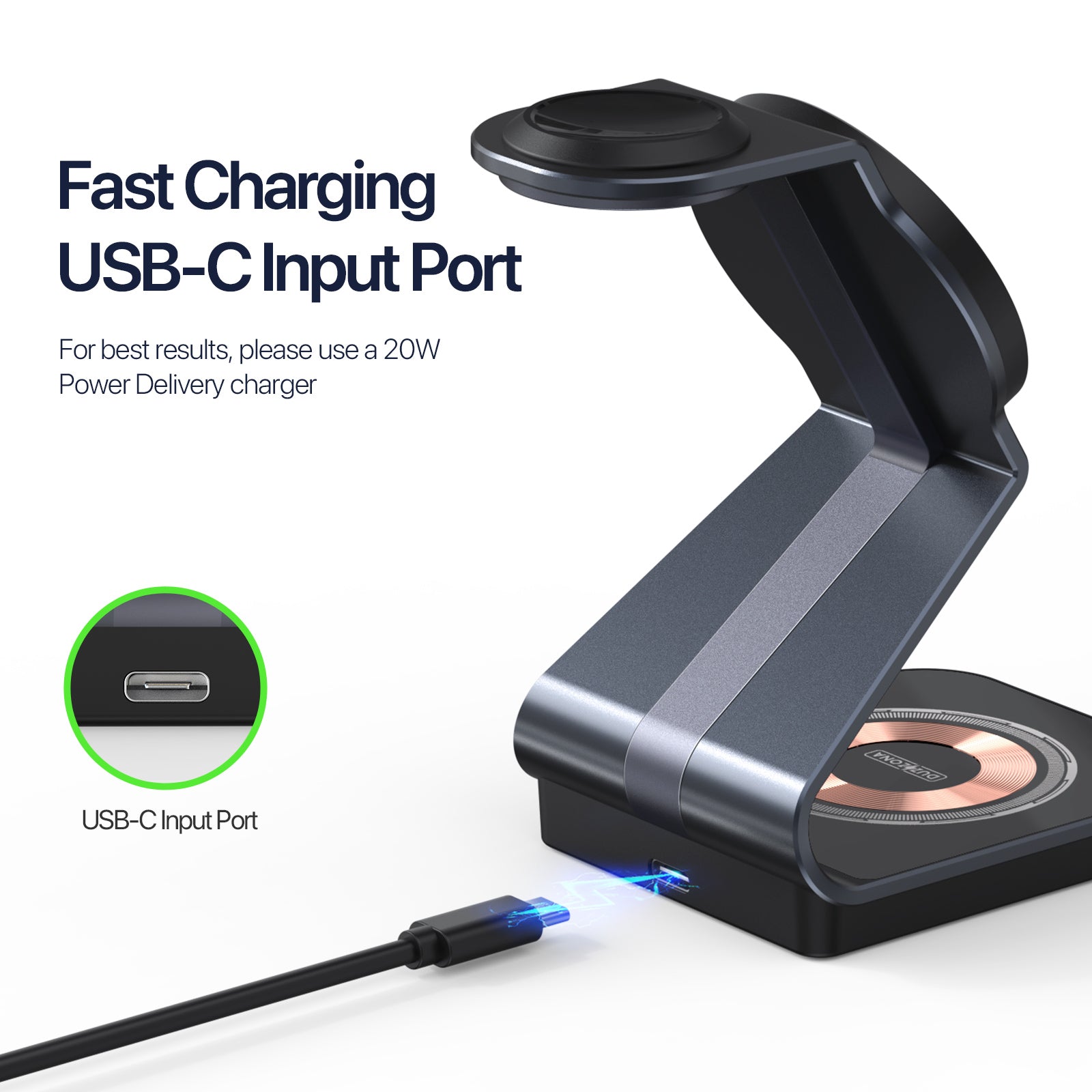 Sleek Fast-Charging 3-in-1 Wireless Charger – Simultaneously Power iPhone