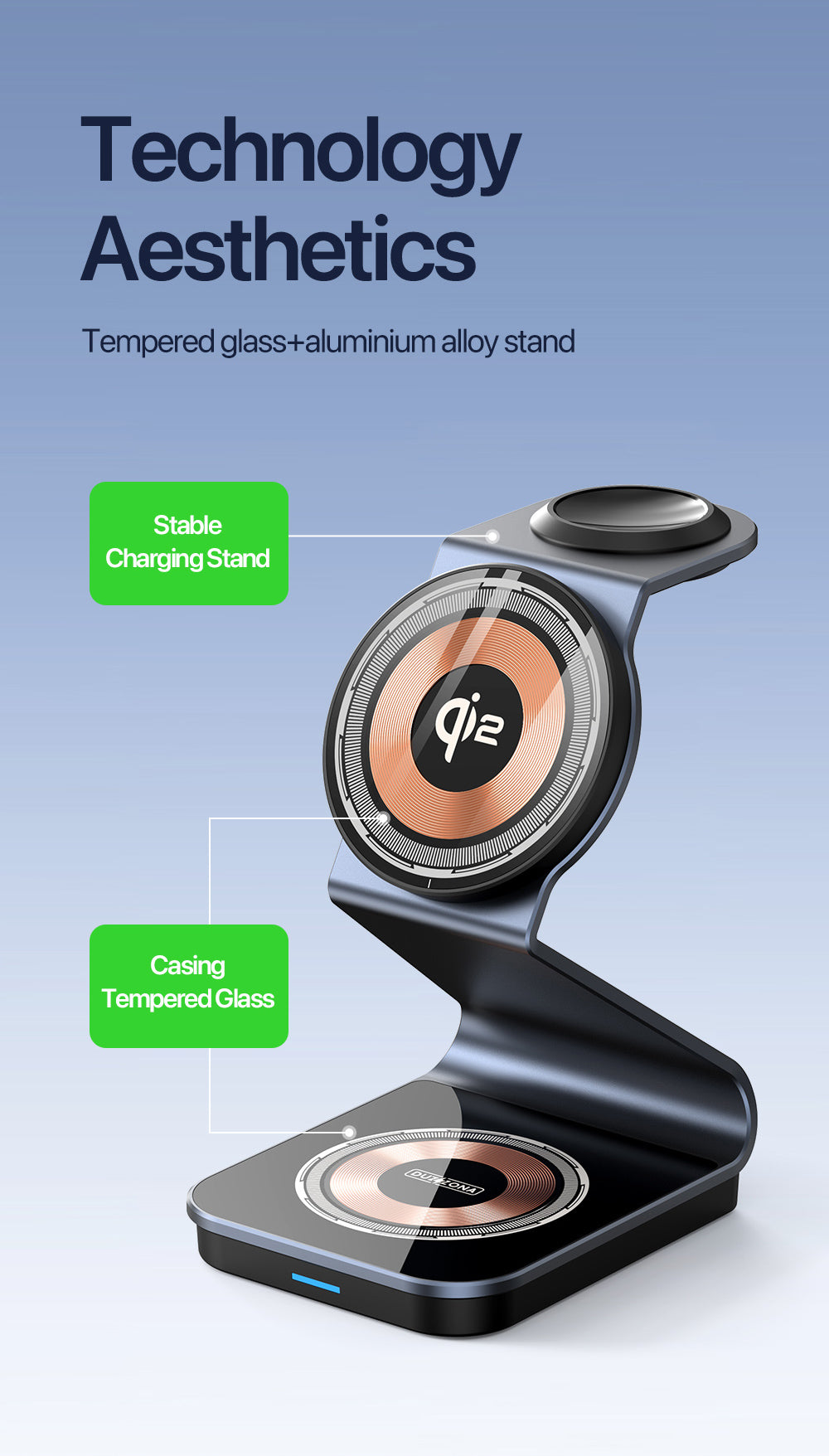 Sleek Fast-Charging 3-in-1 Wireless Charger – Simultaneously Power iPhone