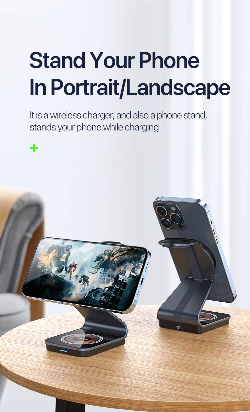 Sleek Fast-Charging 3-in-1 Wireless Charger – Simultaneously Power iPhone