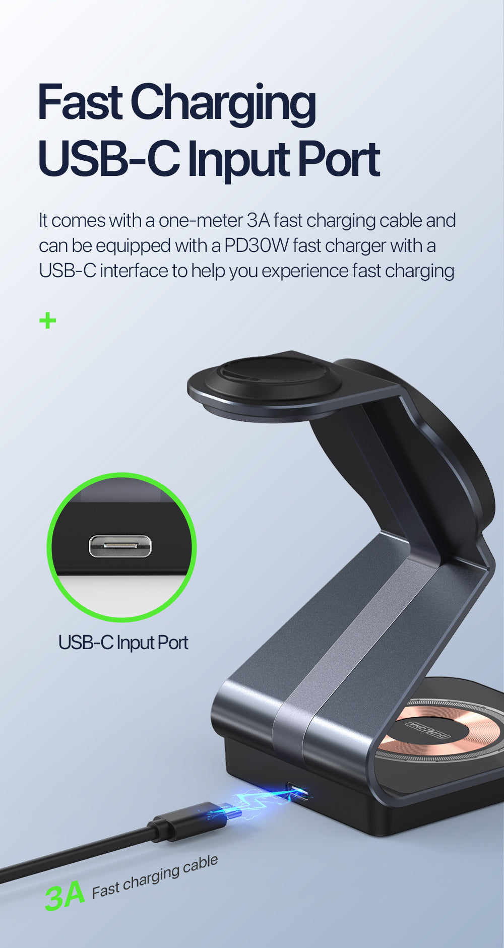 Sleek Fast-Charging 3-in-1 Wireless Charger – Simultaneously Power iPhone
