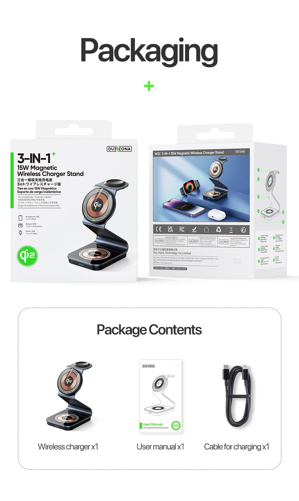 Sleek Fast-Charging 3-in-1 Wireless Charger – Simultaneously Power iPhone