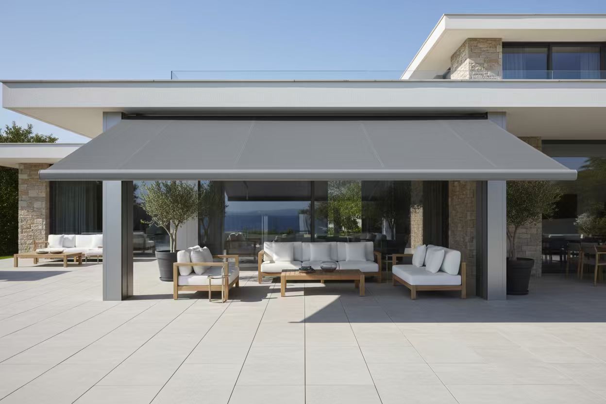 Heavy Duty Full Cassette-type Electric Retractable Awning - Motorized Patio Shade with Remote Control