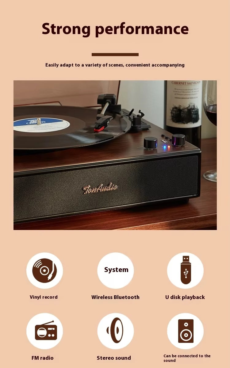 Vintage Gramophone Black Vinyl Record Player with Bluetooth Speaker