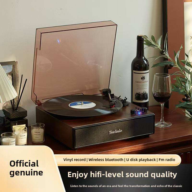 Vintage Gramophone Black Vinyl Record Player with Bluetooth Speaker
