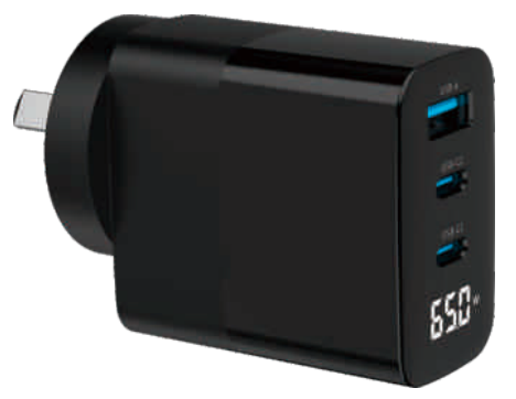 65W GaN 3-Port Smart Charger with Digital Display for iPhone, Android and Laptop